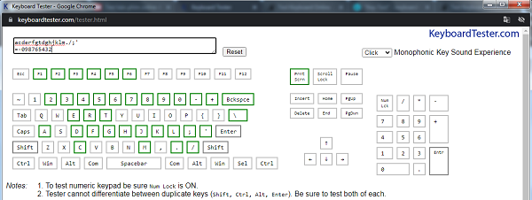 1. Cách Test keyboard với Keyboard Tester b