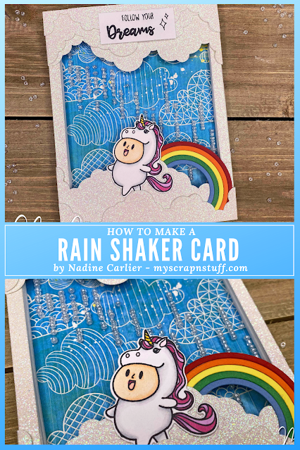 Unicorn Rain Shaker Card by Nadine Carlier