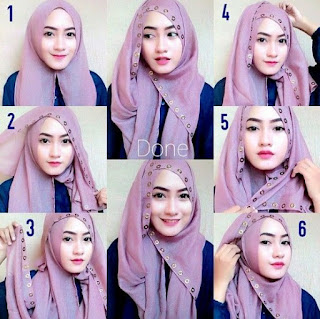 Tutorial jilbab segi empat lebaran polos bermotif