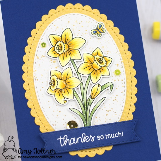 Daffodils Stamp and Die Set, Oval Frames Die Set, Banner Trio Die Set by Newton's Nook Designs #newtonsnook #handmade