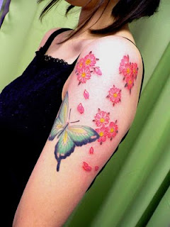 Japanese Butterfly and Flower Tattoo