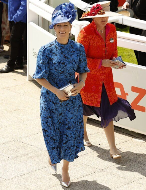 Zara Tindall wore a Nella crepe midi dress by Diane Von Furstenberg. Princess Anne and Princess Alexandra