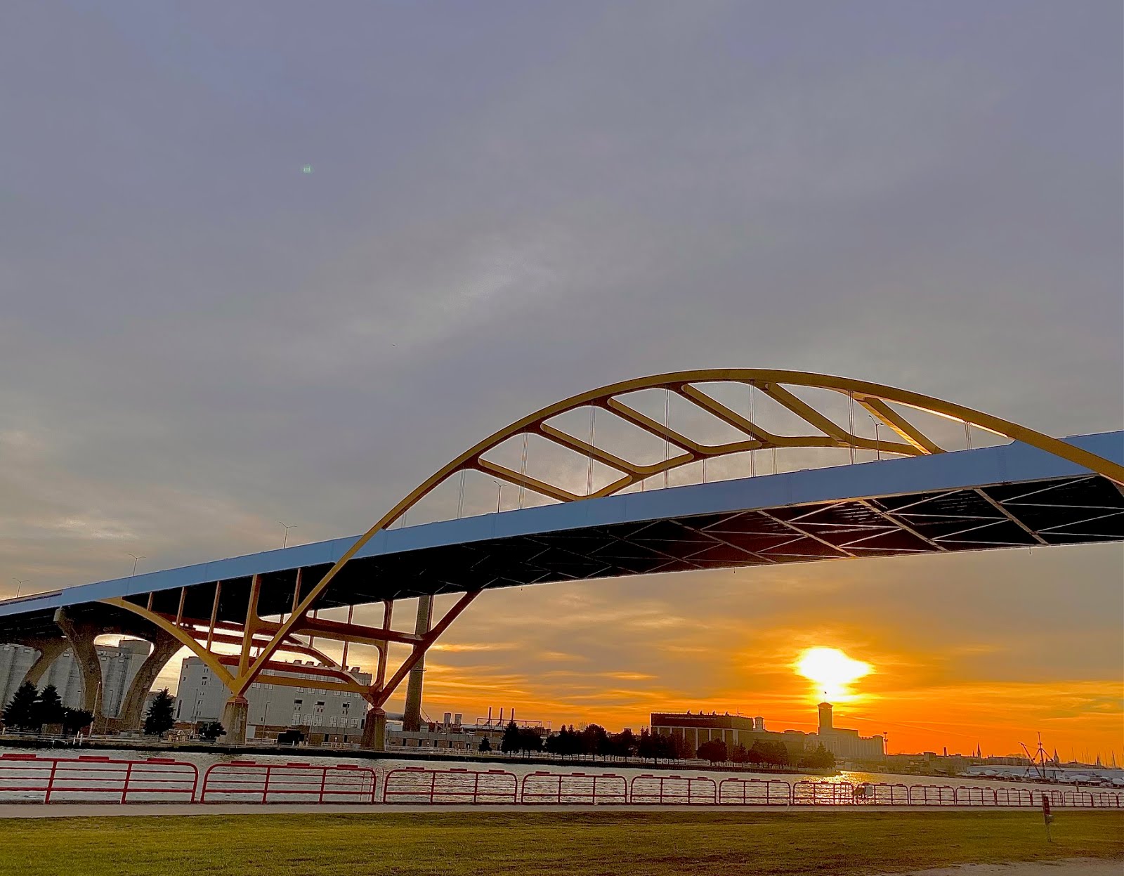 Fall sunset past the Hoan Bridge