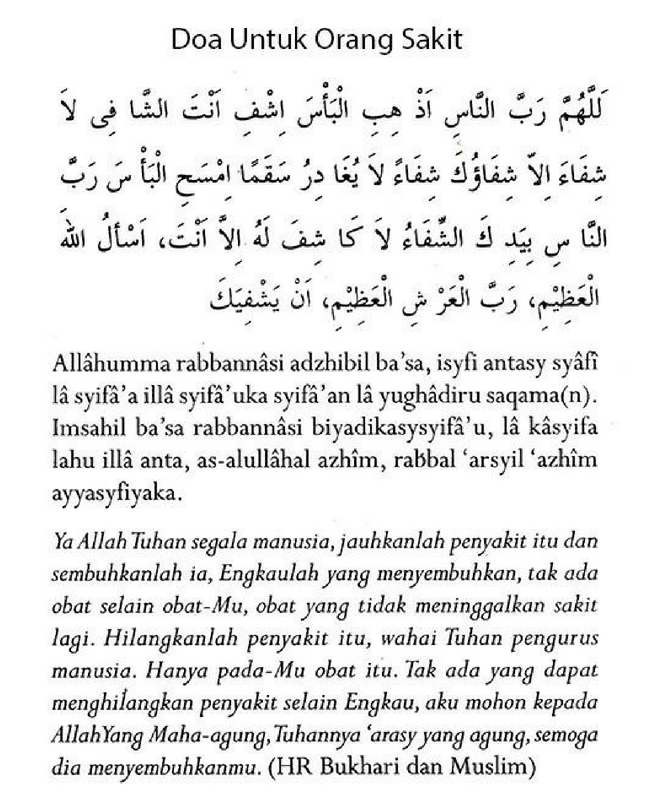 Doa Mendoakan Orang Sakit dari Jauh Agar Cepat Diberi 