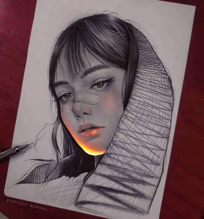 The light comes out from the drawing | Pencil Art-Work by Enrique Bernal 