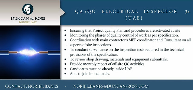 Electrical QA/QC Inspectors Jobs in UAE Duncan & Ross Consulting Middle East