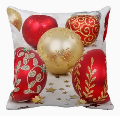 Christmas Pillow - throw pillow with an image of red, silver and golden Christmas ormaments