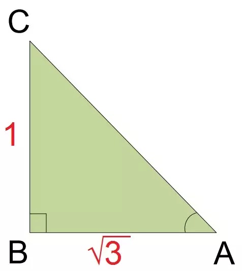 Right angle triangle AB equal √3 and BC equal 1