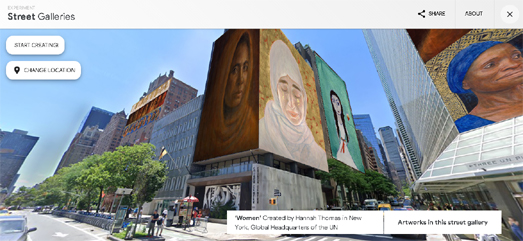 A Street View panorama decorated with virtual works of art