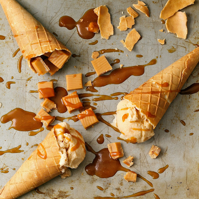 Salted caramel ice cream with caramel sauce