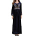 A Long-Sleeved Dress Embroidered with Flowers - Deep Blue XL