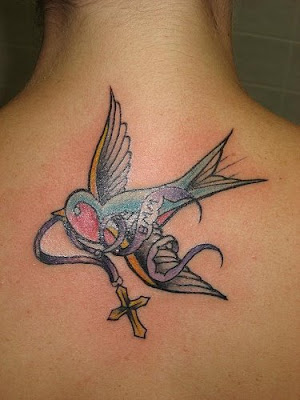 Beautiful swallow carrying cross Two swallow tattoo images