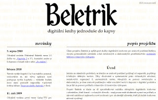 Beletrik - screenshot titulní stránky webu