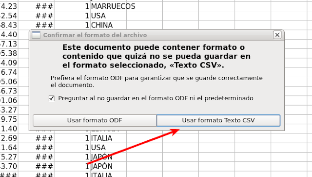 usar formato csv en libreoffice calc 