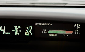 Detail shot of 2012 Toyota Prius Plug-In Hybrid range meter