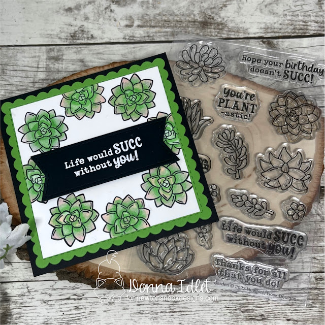 Donna Idlet, Succulent Garden,  Frames Square Die Set, Frames and Flags Die Set, Trailing Leaves Stencil, Mom and Dad Stamp Set, Banner Trio Dies