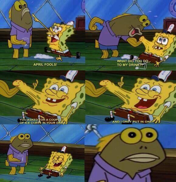 Spongebob making a hilarious april fools prank