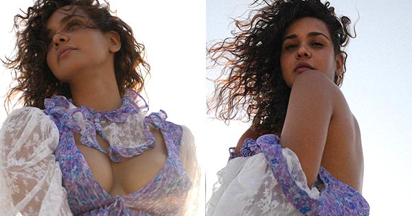 Aisha Sharma cleavage lavender dress