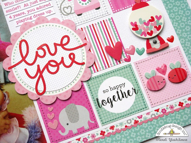 Doodlebug Sweet Things Valentine's Day Scrapbook Layout by Mendi Yoshikawa