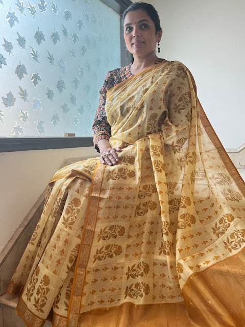 Radiant Allure: Embracing the Elegance of the Golden Mustard Cotton Chanderi Saree
