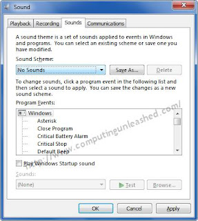 disabling unwanted sounds in Windows 7 to Speed Up