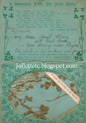 St. Patrick's Day card from Myra Sheehan to Mary Theresa Sheehan Walsh http://jollettetc.blogspot.com