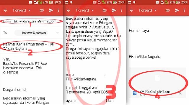 Cara Mengirim Lamaran CV Lewat Email Mudah Diterima Kerja contoh kata-kata menulis surat melamar pekerjaan online melalui hp android Komputer laptop via gmail yang baik dan benar perusahaan subject judul mengisi body ukuran kecil besar format file pdf doc lampiran gagal ditolak HRD