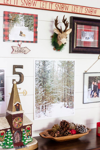 Winter themed gallery wall with Pottery Barn console table