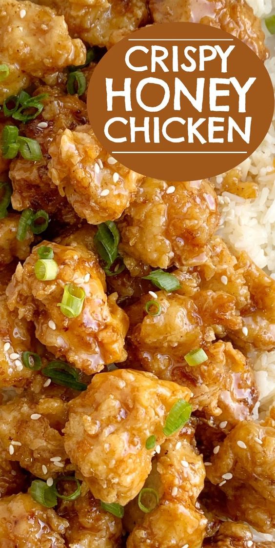 Crispy Honey Chicken | Honey Chicken has the crispiest, most delicious coating ever! Chunks of chicken dipped in seasoned flour & buttermilk, and then pan fried to crispy chicken perfection. Cover the crispy honey chicken in a sweet homemade honey sauce and serve over rice! #chicken #chickenrecipes #dinner #friedfood #recipeoftheday