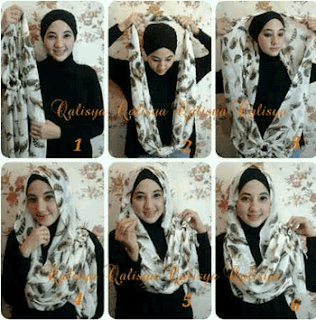 Cara memakai kerudung monochrome segi panjang