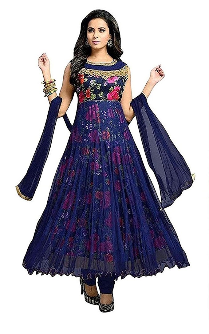Dipzonvilla Women's Bangalory Silk Printed and Net Anarkali Gown (Free size)