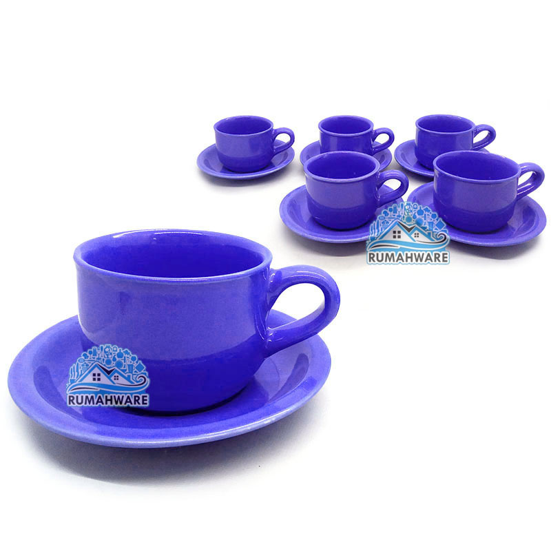 Cangkir Cup Saucer set Kick On Latte 12pcs biru 