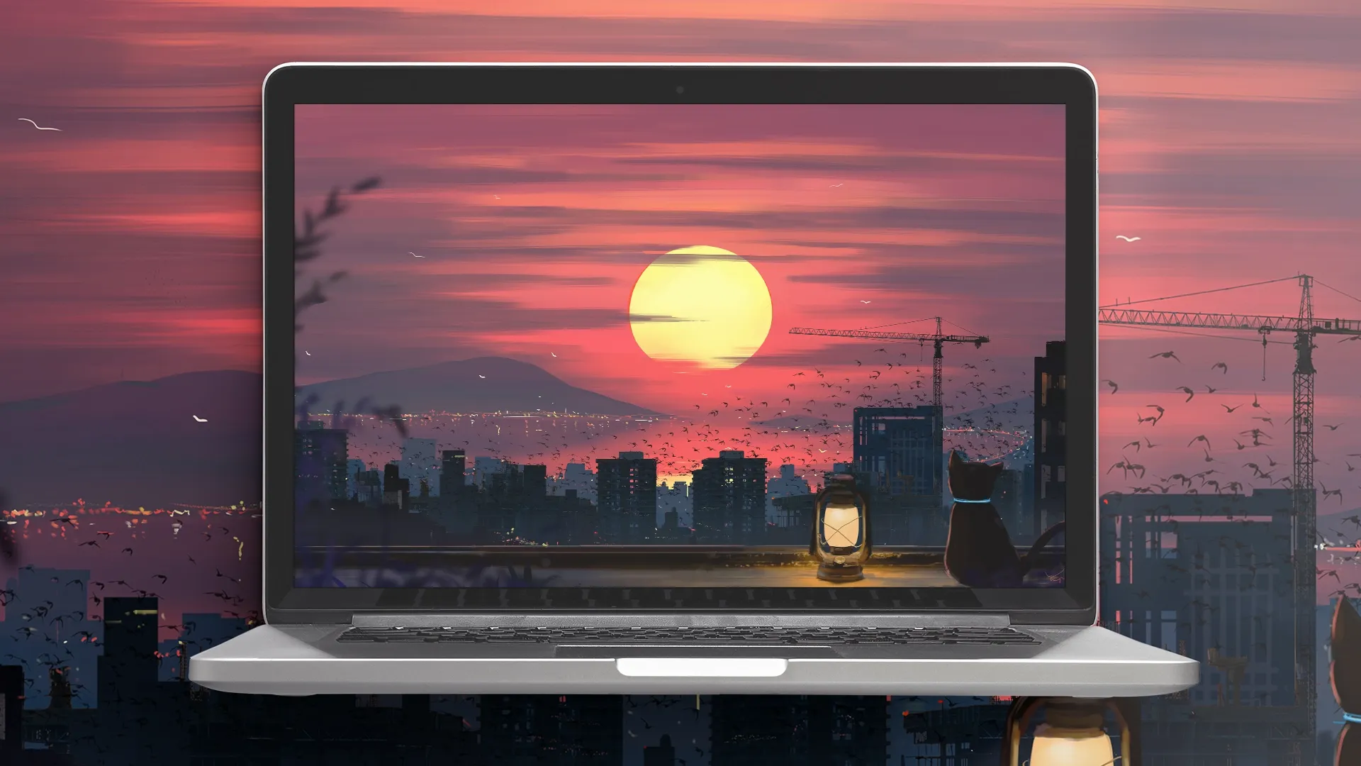 [Wallpaper laptop] Beautiful sunset illustration