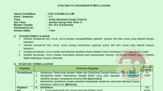 RPP 1 LEMBAR KELAS 4 SEMESTER 1 TEMA 2 REVISI 2021