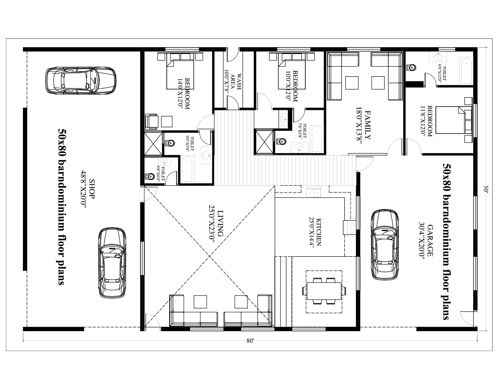 50x80 barndominium floor plans