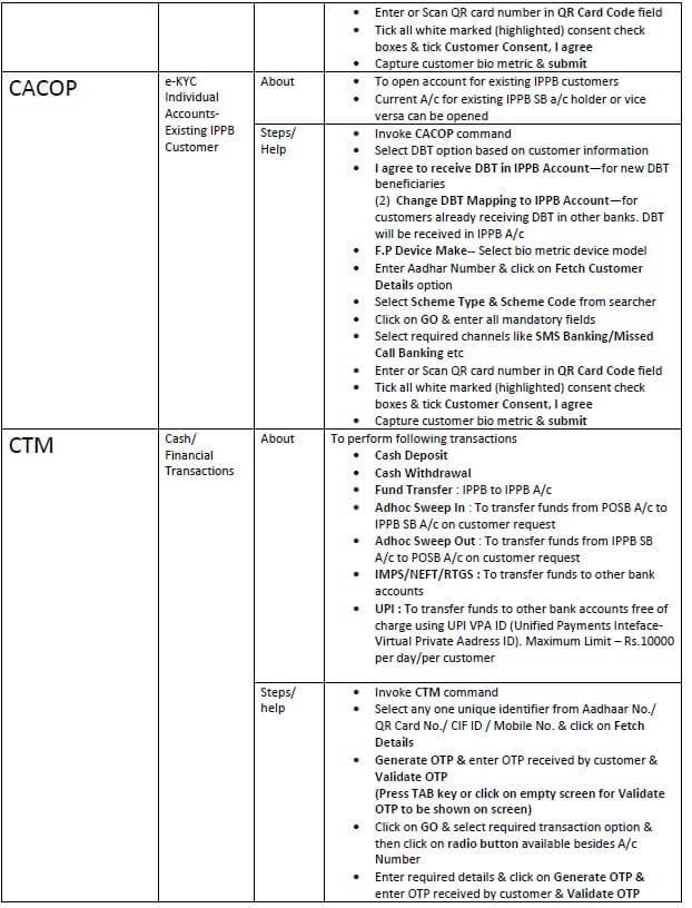 India Post Payments Bank Finacle Commands with Step by step