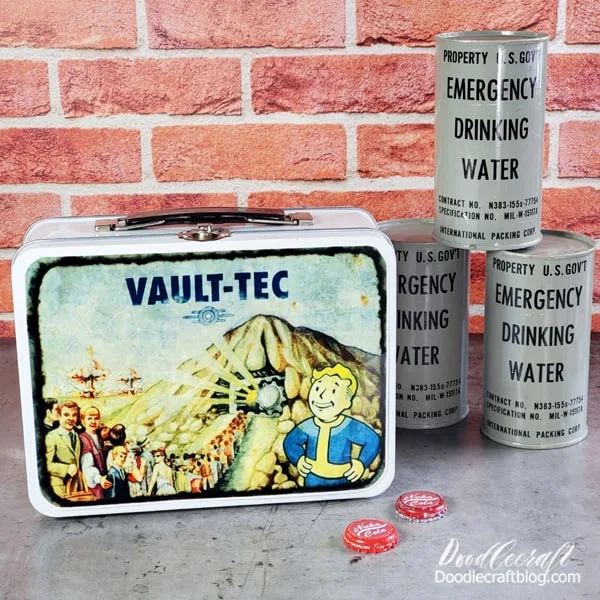 Metal Sublimation Fallout Vault-Tec Lunchbox DIY!  Lunchboxes on Fallout are icon and a fun item to find or buy during gameplay.   They picture a line up of people going into the vault with a Vault Boy in the bottom corner.   The edges of the lunchbox are typically decorated with Vault Boy in various perk poses...but I'm keeping this one simple.   Let's make a Fallout Lunchbox Prop using sublimation!