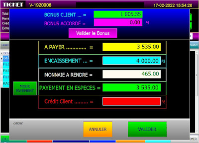 Ecran payement de Ticket - GESTCOM Gestion