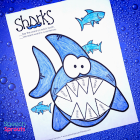 14 great speech and language ideas and activities for Shark Week in preschool speech therapy including a fun, no-prep shark craftivity freebie! www.speechsproutstherapy.com