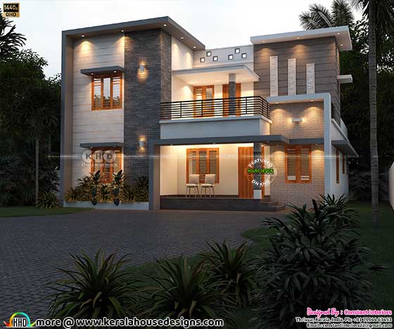Modern Flat Roof House Plan - Spacious and Stylish 4-Bedroom Home with Textured Elevation and Contemporary Design