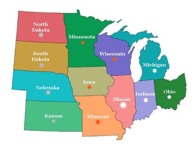 United States Midwest Region Map 