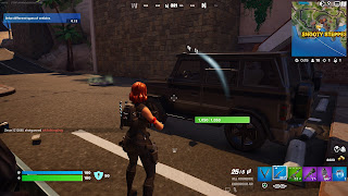 Black Widow discovers an SUV in Fortnite.