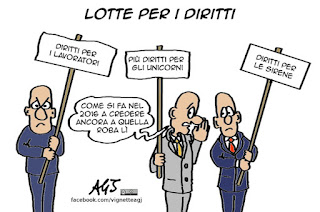 diritti del lavoro, lavoratori, credenze popolari, lavoro, vignetta, satira, articolo18