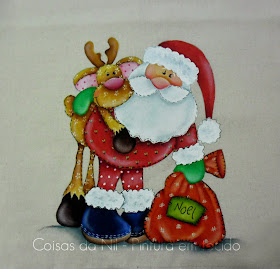 pano de copa com pintura country para o natal papai noel e rena