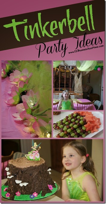 Tinkerbell Birthday Party Ideas - Super clever ideas for decorating for a Tinkerbell birthday party, food to eat, pixie hollow cake, and lots of fun game ideas!
