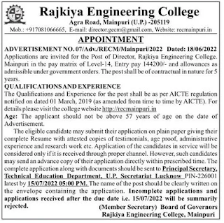 Rajkiya Engineering College Mainpuri Director Vacancy
