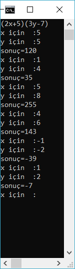 C# ta (2x+5)(3y-7) nin Sonucunu Bulan Program 