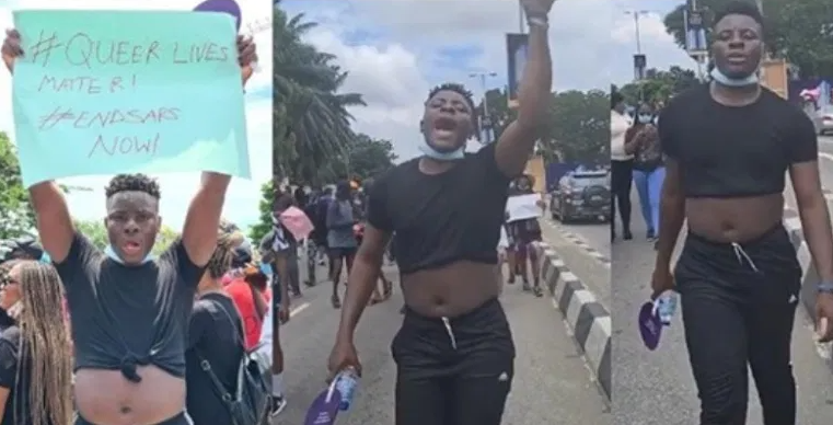 #EndSars Protest, Nigerian Queer man storms the street to protest for the rights of Gays and lesbians (Watch)