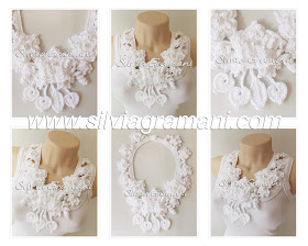 Colar de croche com flores, colar branco, flor de croche