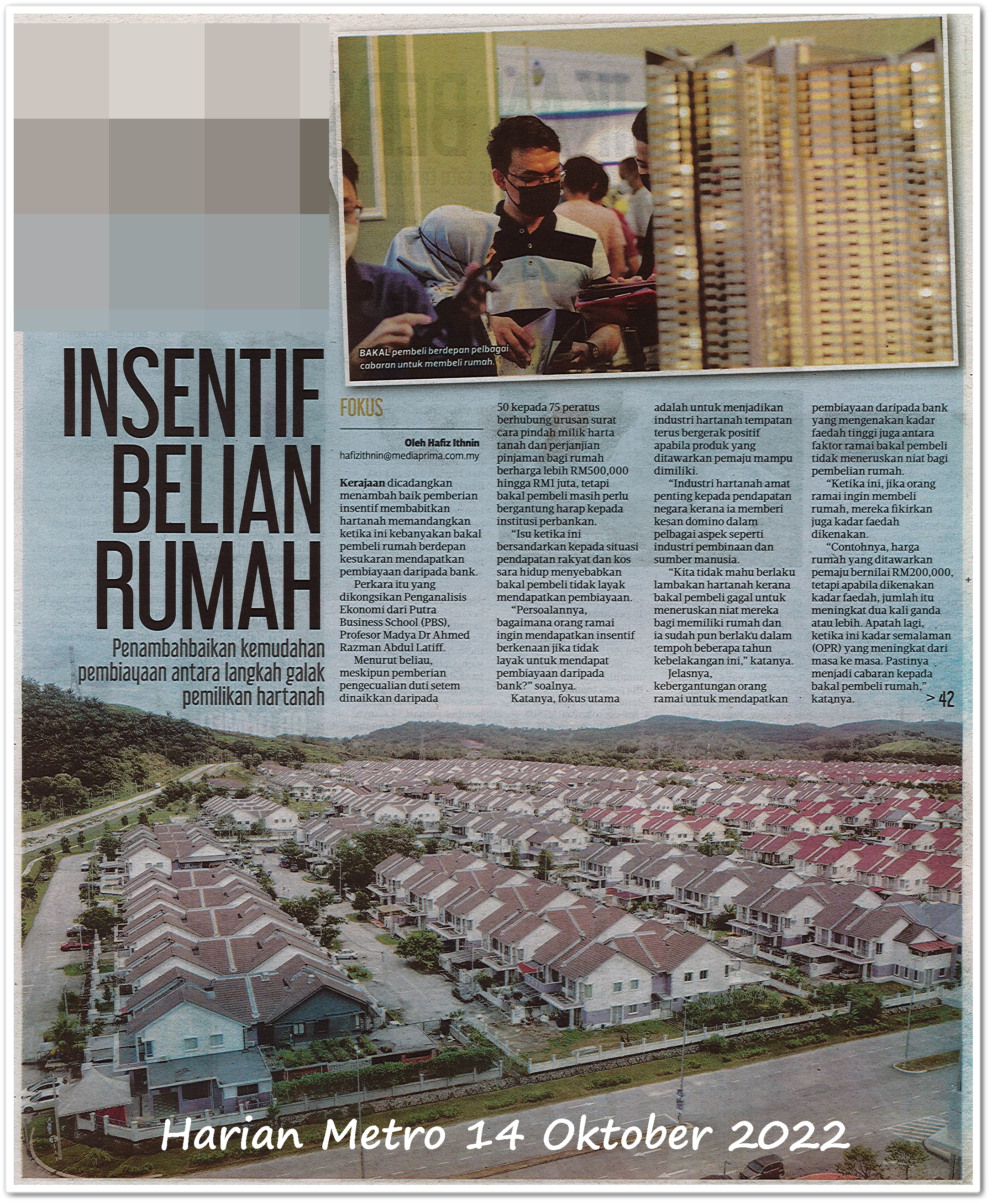 Insentif belian rumah ; Pemilikan bersama - Keratan akhbar Harian Metro 14 Oktober 2022